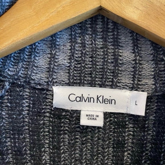 Long Sleeve Textured Knit Zip Up Sweater By Calvin Klein 100% Cotton - Picture 7 of 8